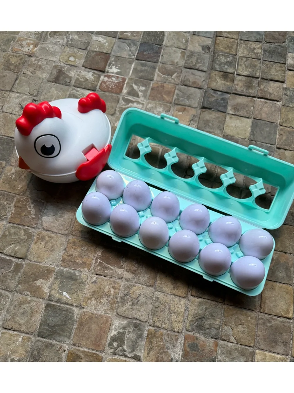 Interactive Teal and White Chicken Egg Toy Set for Kids